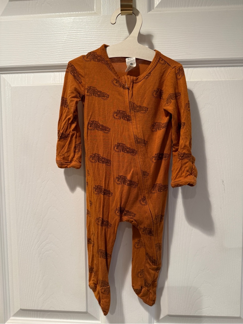 Kate Quinn Rust Orange Motorcycle Print One-Piece Zip-Up Footie Pajamas 0-3M